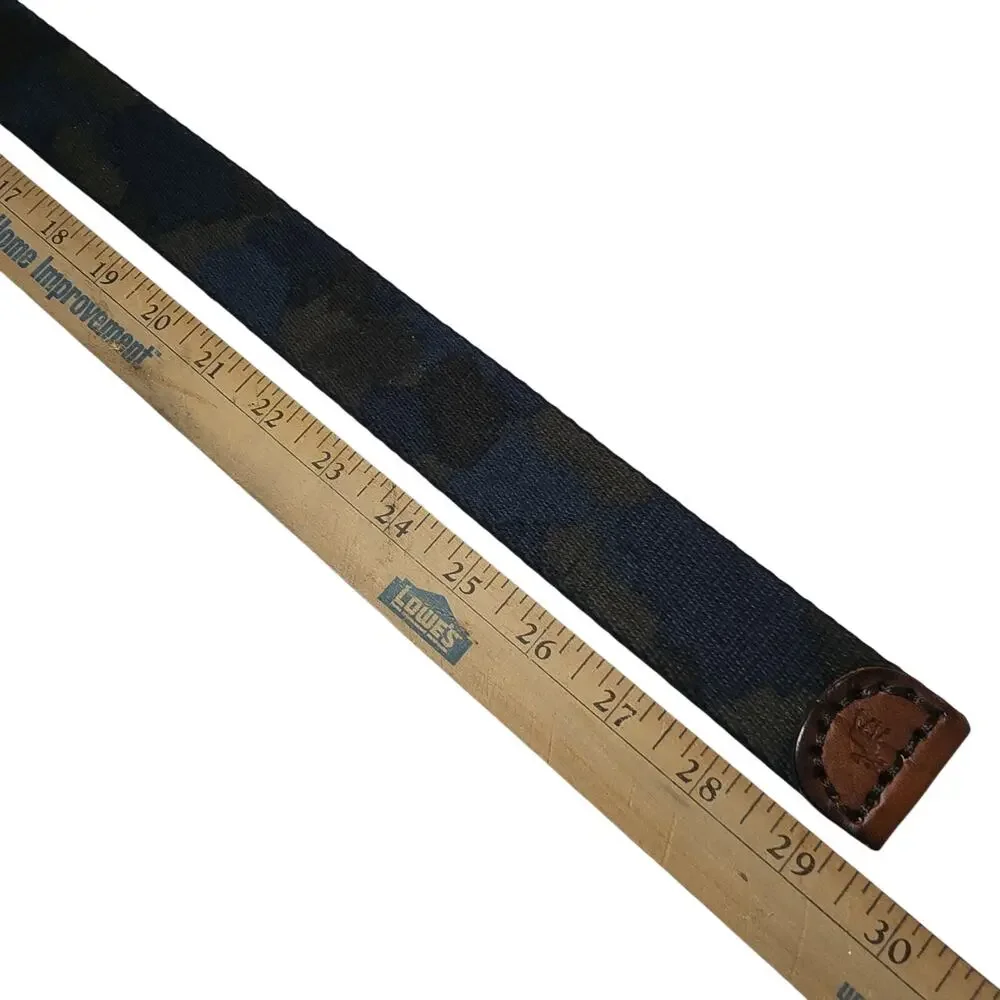 Vintage Abercrombie Canvas Leather Camo Belt Blue Green Moose Logo Boys 28